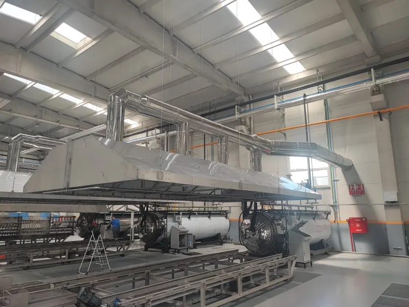 Stainless steel canopy hood over a process line
